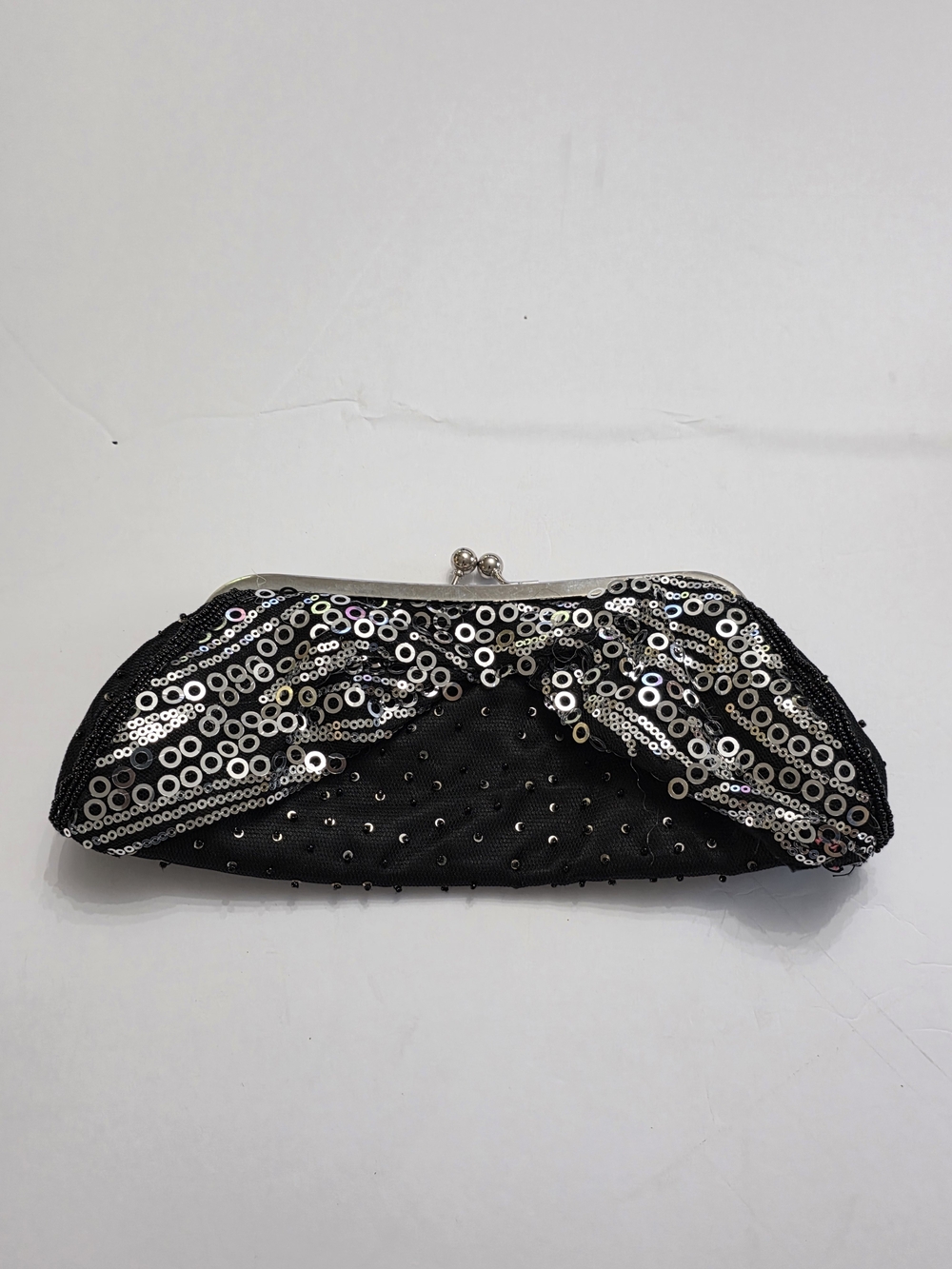 Black Sequin Kiss-Lock Evening Clutch